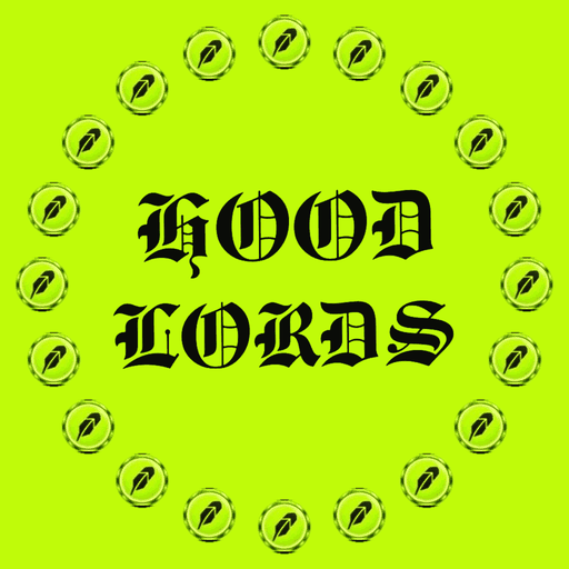 The Lords Verification badge: HOOD LORDS in black blackletter on lime inside a ring of coins.